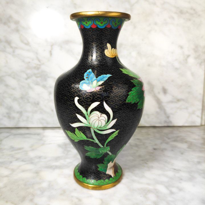 Jarrón chino de cloisonne peonías c.1970 – 21cm