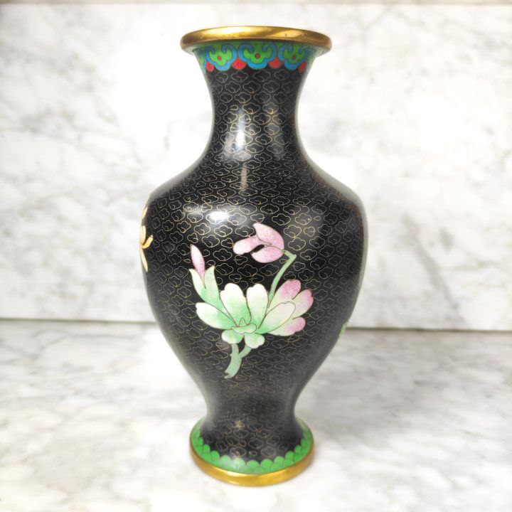 Jarrón chino de cloisonne peonías c.1970 – 21cm