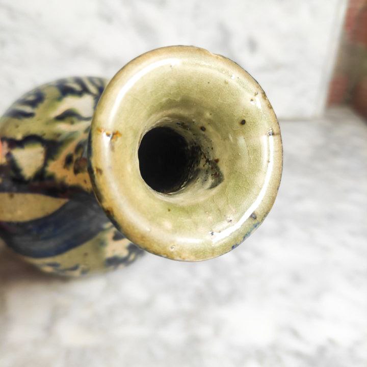 Jarrón de Cerámica esmaltado en azul y verde