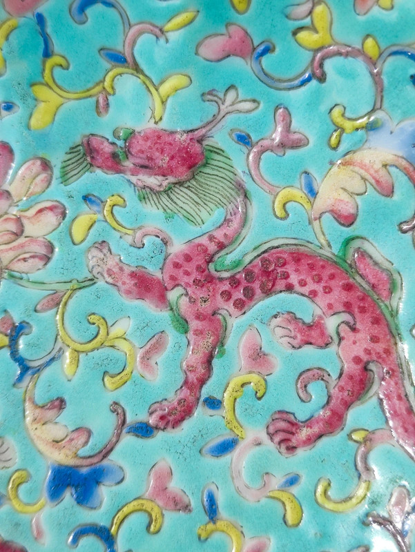 Copa de Ofrendas de porcelana China Tongzhi (1861-1875) Dinastía Qing con Dragones