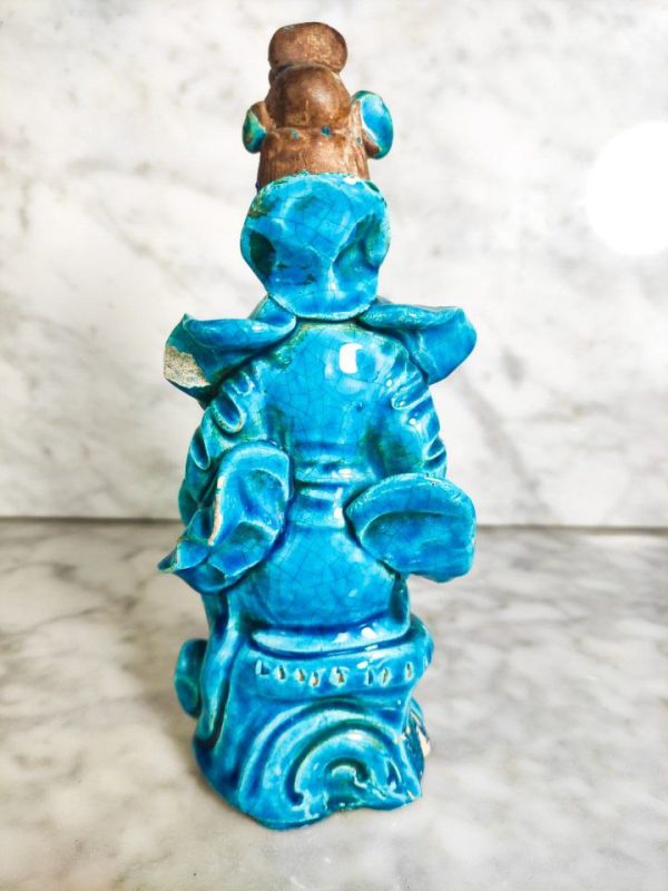 Figura China de Mujer de Terracota de Shiwan c.1890 con instrumento