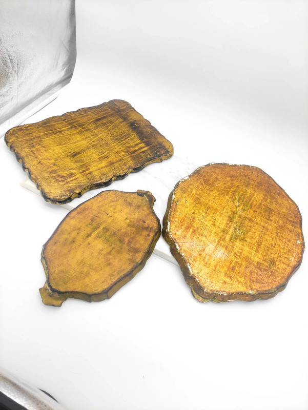 Lote de 3 Bandejas Florentinas de Italia de madera policromada c.1960