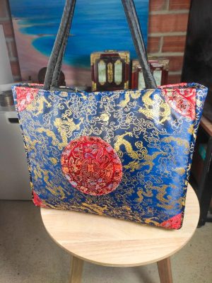 Bolso de Seda China con dragones Dorados