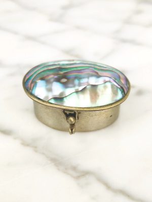 Antiguo Pastillero de Alpaca y concha Abalone de México