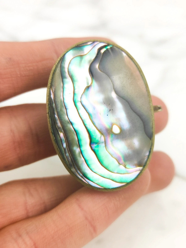 Antiguo Pastillero de Alpaca y concha Abalone de México