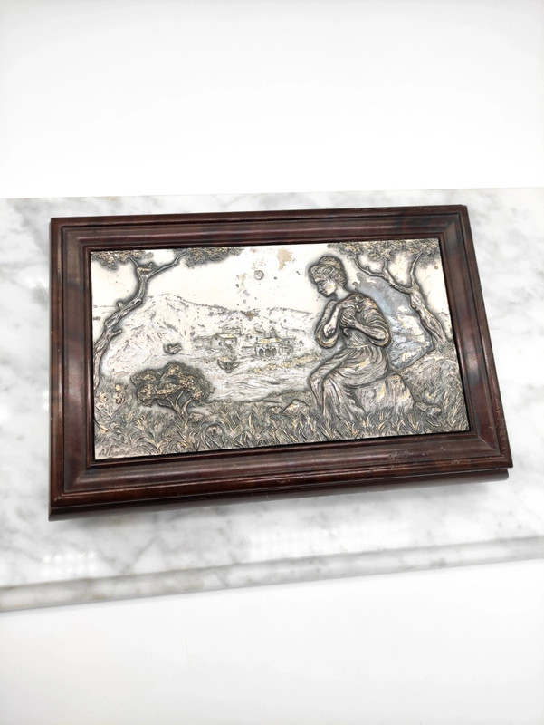 Antigua Caja italiana musical de Alliani con relieve de Plata 925 bilaminada