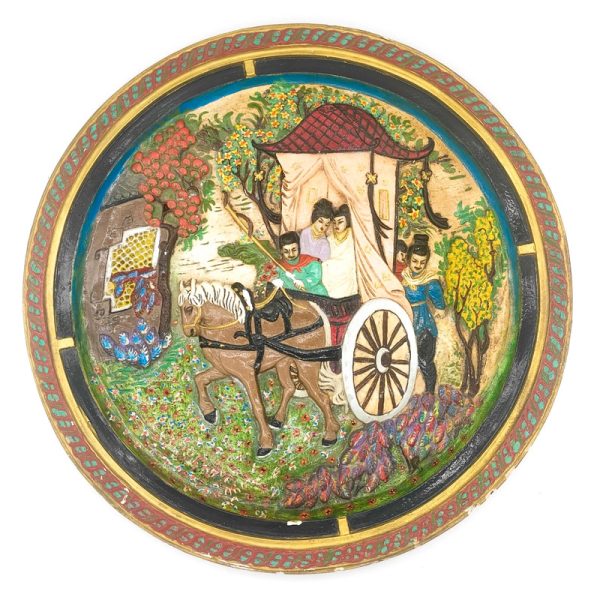Bajorrelieve Italiano de Capodimonte de escena oriental China o Japonesa de escayola, mide 45cm