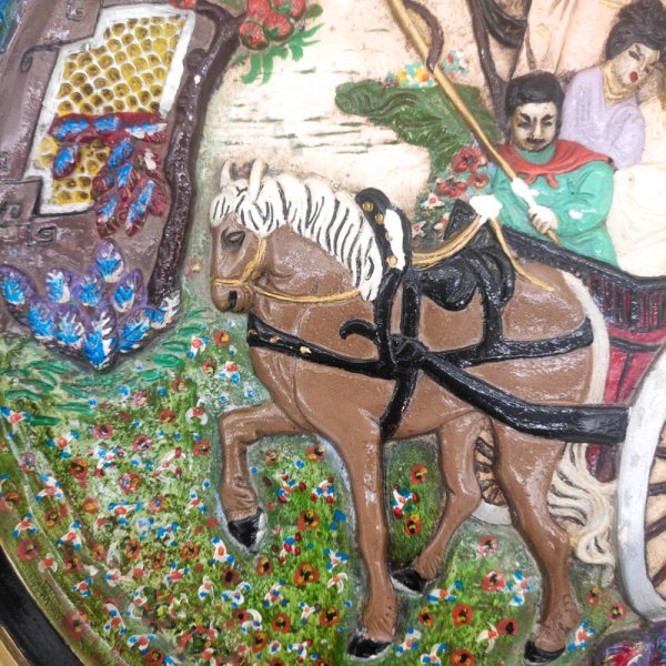 Bajorrelieve Italiano de Capodimonte de escena oriental China o Japonesa de escayola, mide 45cm