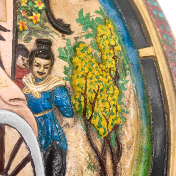 Bajorrelieve Italiano de Capodimonte de escena oriental China o Japonesa de escayola, mide 45cm