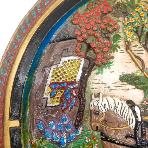 Bajorrelieve Italiano de Capodimonte de escena oriental China o Japonesa de escayola, mide 45cm