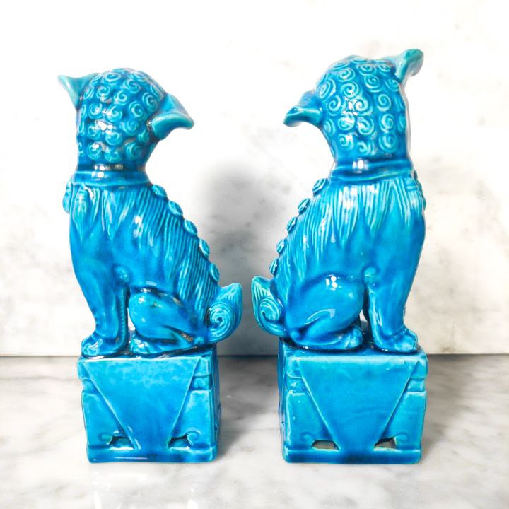 Pareja Perros Foo Chinos 16cm azules c.1950