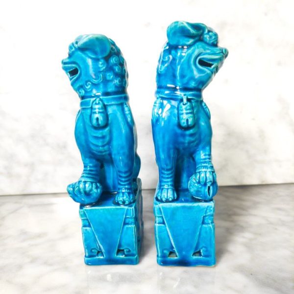 Pareja Perros Foo Chinos 16cm azules c.1950
