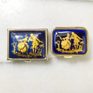 Cajitas pastilleros de Limoges azul y dorado