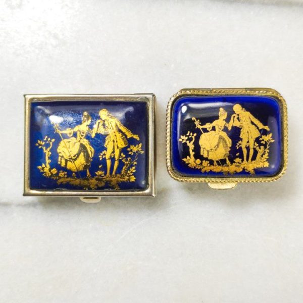 Cajitas pastilleros de Limoges azul y dorado