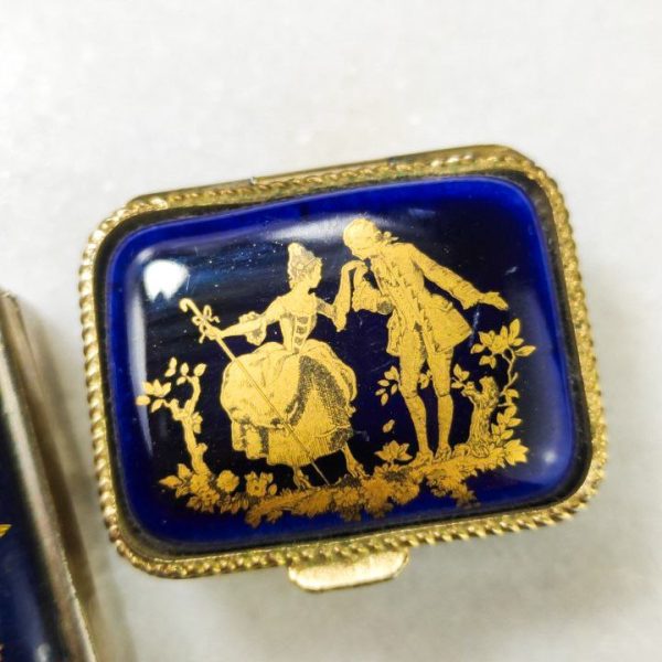 Cajitas pastilleros de Limoges azul y dorado