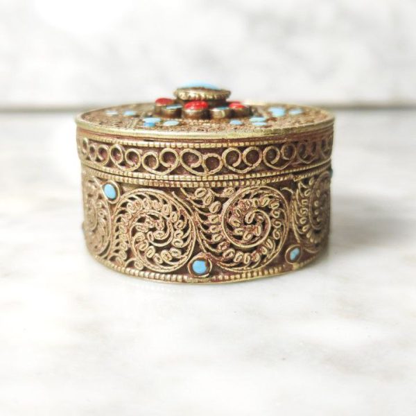 Caja Tibetana de bronce con filigrana c.1950