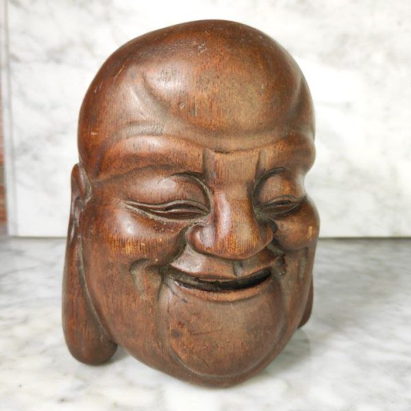 LOTE000148_01.jpg Máscara China de Bambú del Buda Sonriente Tallada Antigua de China finales s.XIX