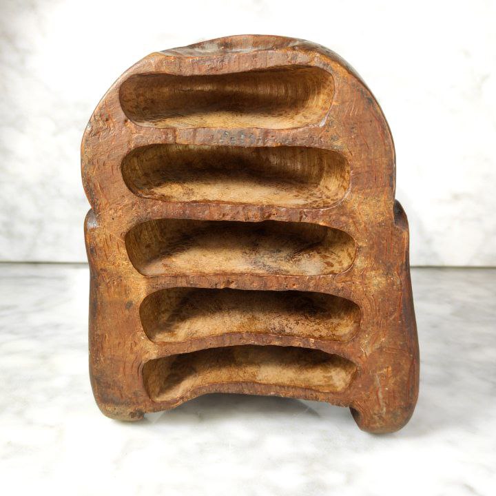 Máscara China de Bambú del Buda Sonriente Tallada Antigua de China finales s.XIX