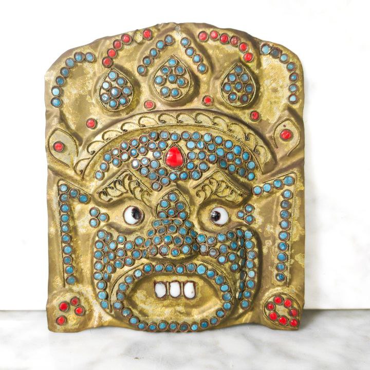 Máscara Tibetana de Makhala con filigrana y perlas de Vidrio c.1900