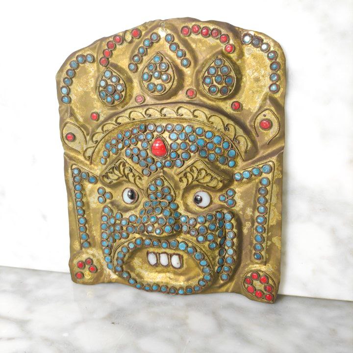 Máscara Tibetana de Makhala con filigrana y perlas de Vidrio c.1900