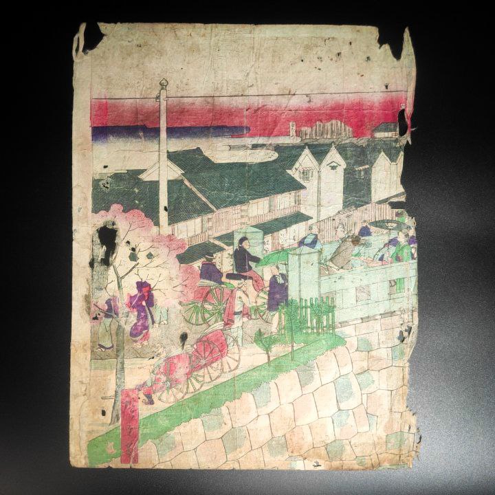 Grabado Japonés Ukiyo-e periodo Meiji c.1874 de Hiroshigue III