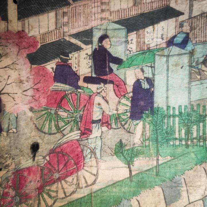 Grabado Japonés Ukiyo-e periodo Meiji c.1874 de Hiroshigue III