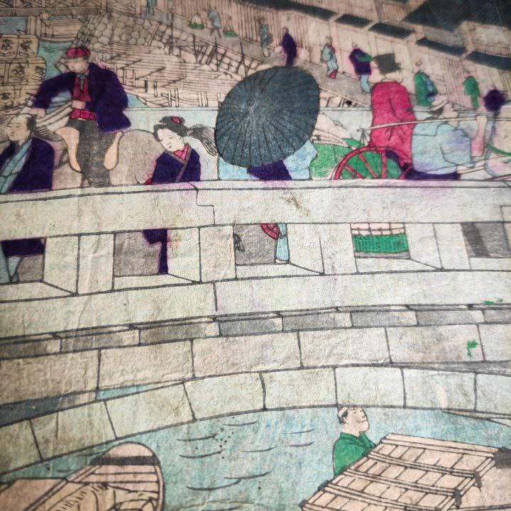 Grabado Japonés Ukiyo-e periodo Meiji c.1874 de Hiroshigue III