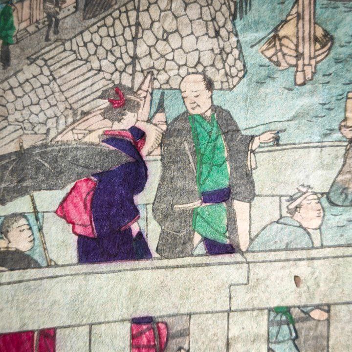 Grabado Japonés Ukiyo-e periodo Meiji c.1874 de Hiroshigue III