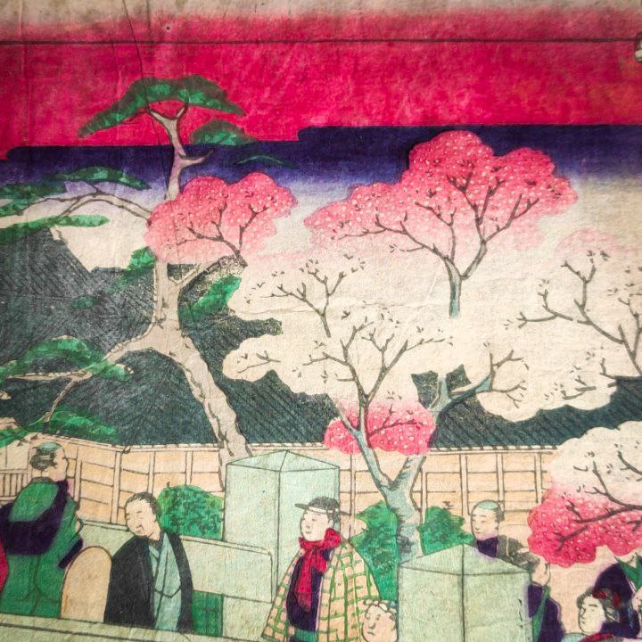 Grabado Japonés Ukiyo-e periodo Meiji c.1874 de Hiroshigue III