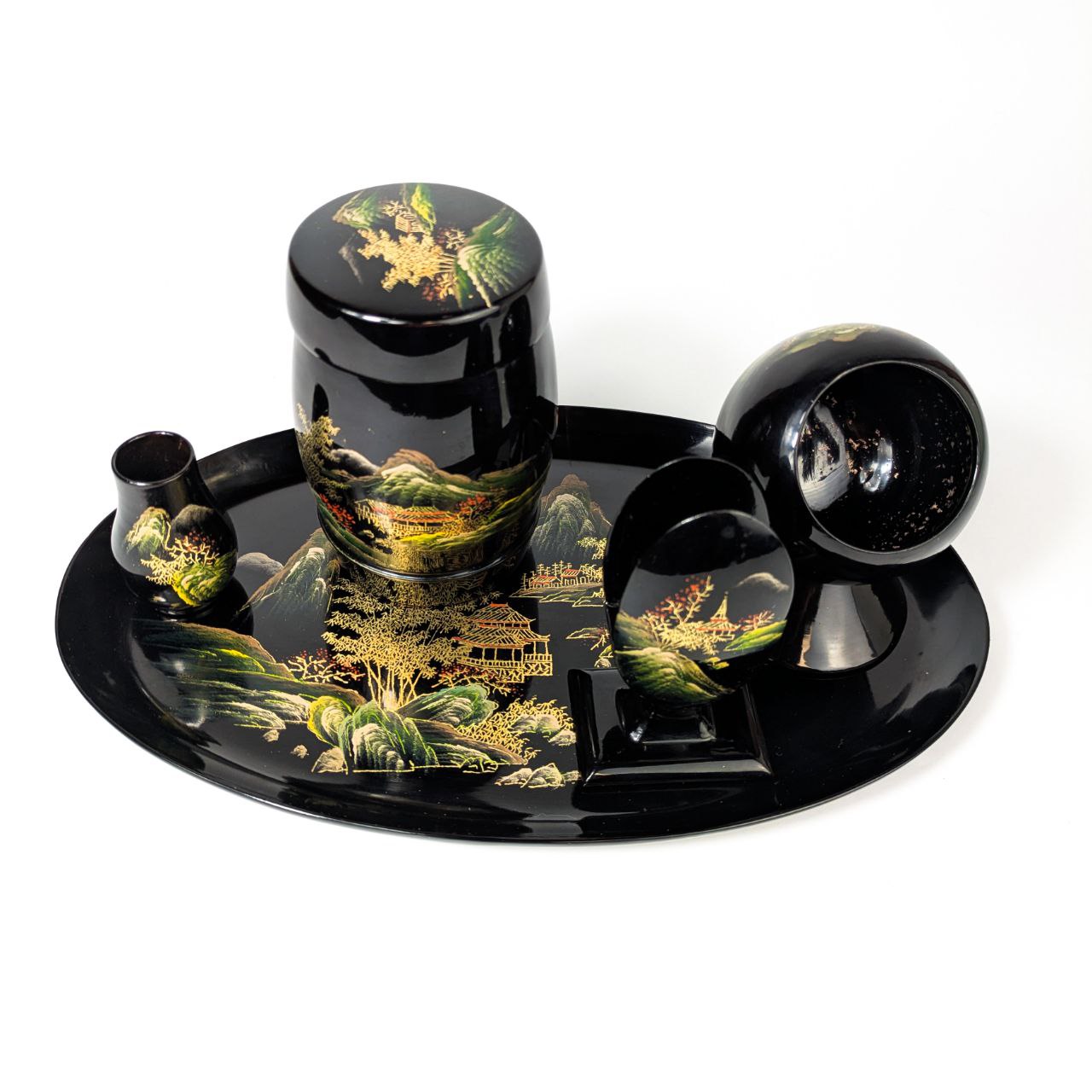 Set de tabaco para fumador, laca de Fujian, China, c.1950