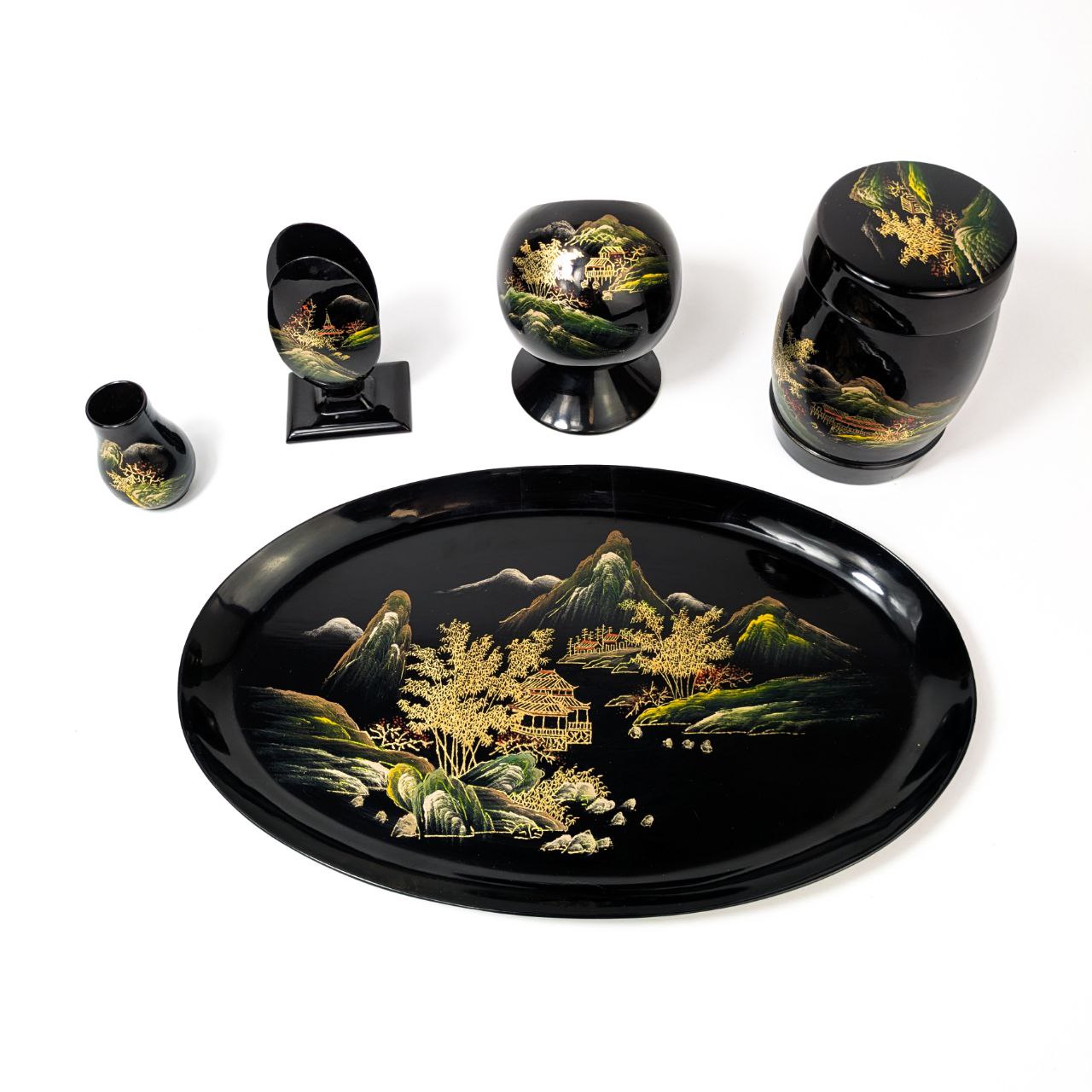 Set de tabaco para fumador, laca de Fujian, China, c.1950