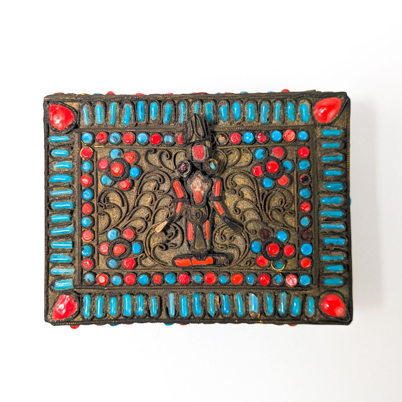 Caja Tibetana Filigrana, coral y Turquesa c.1900