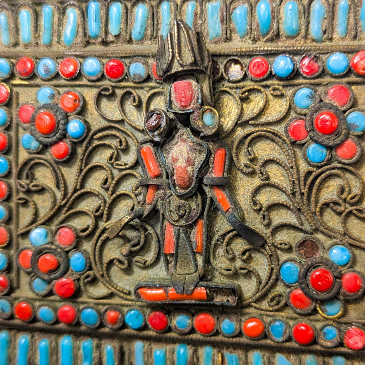 Caja Tibetana Filigrana, coral y Turquesa c.1900