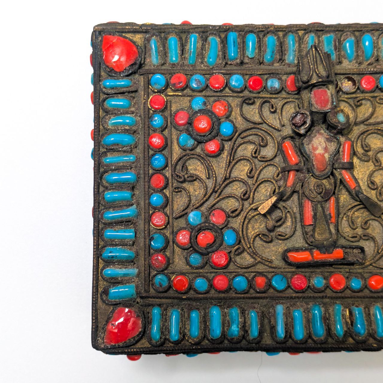 Caja Tibetana Filigrana, coral y Turquesa c.1900