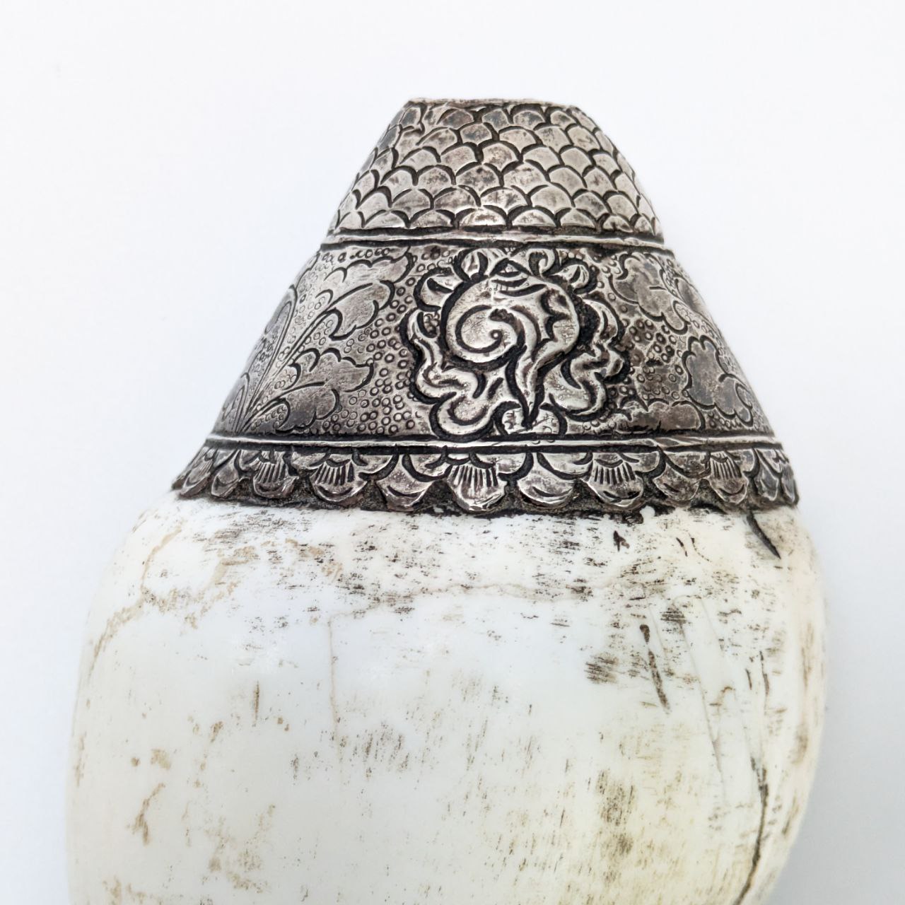Concha Ceremonial tibetana Shanka con Plata  c.1880