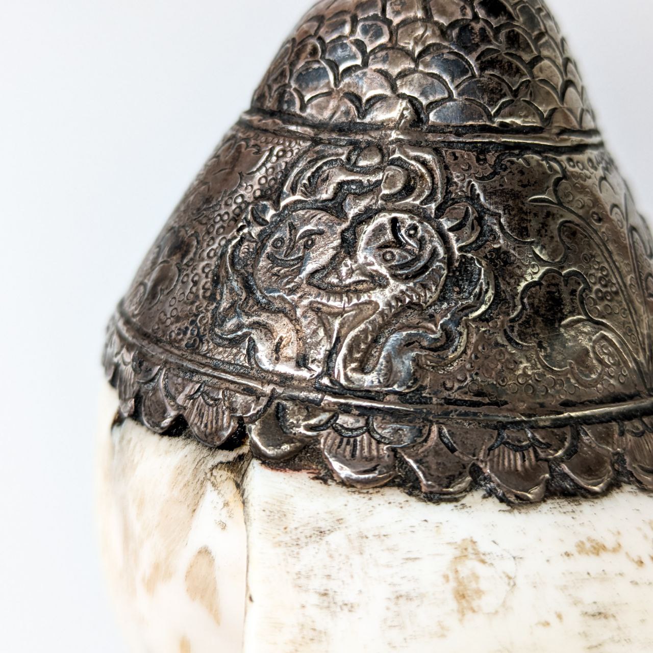 Concha Ceremonial tibetana Shanka con Plata  c.1880