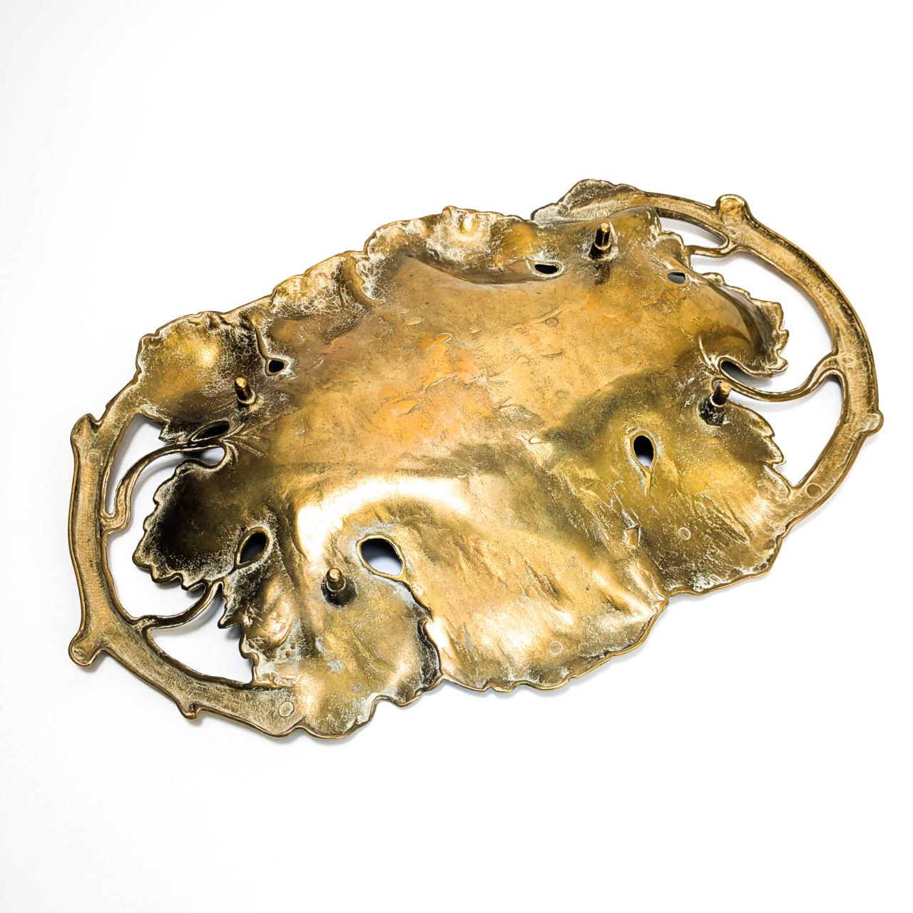 Bandeja frutera de bronce en forma de Hoja de Vid Art Nouveau Francesa c.1900