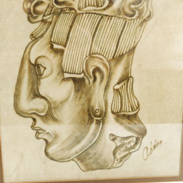 Cuadro de Cuero Pirograbado del Rey Maya Pakal, México c.1970