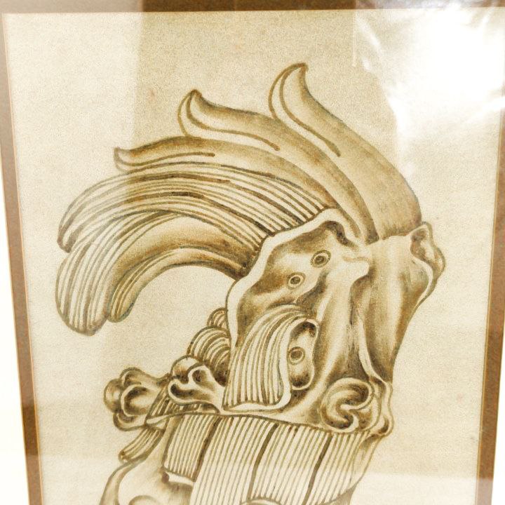 Cuadro de Cuero Pirograbado del Rey Maya Pakal, México c.1970