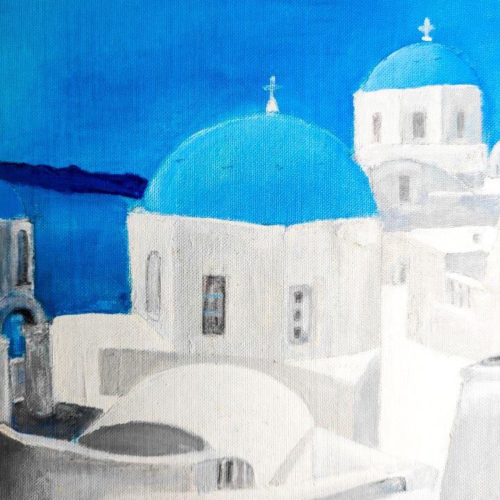 Pintura de paisaje urbano de Santorini, Grecia, Autor desconocido