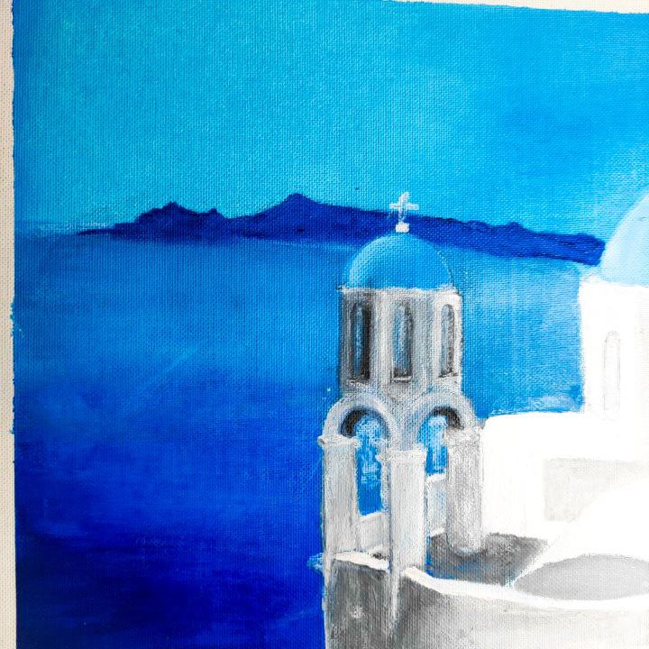Pintura de paisaje urbano de Santorini, Grecia, Autor desconocido