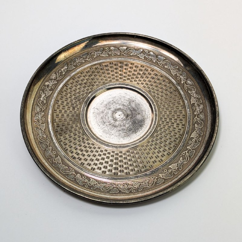 Taza Para Café con su plato Art Nouveau Bañada en Plata, Francia c.1900