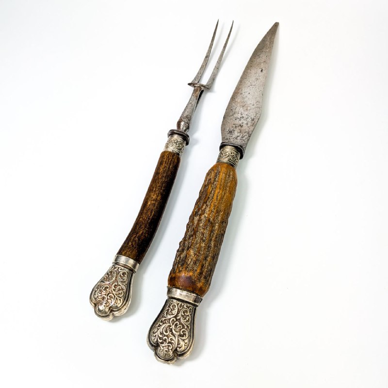 Cubiertos Victorianos de Inglaterra con cuerno de ciervo de finales s.XIX