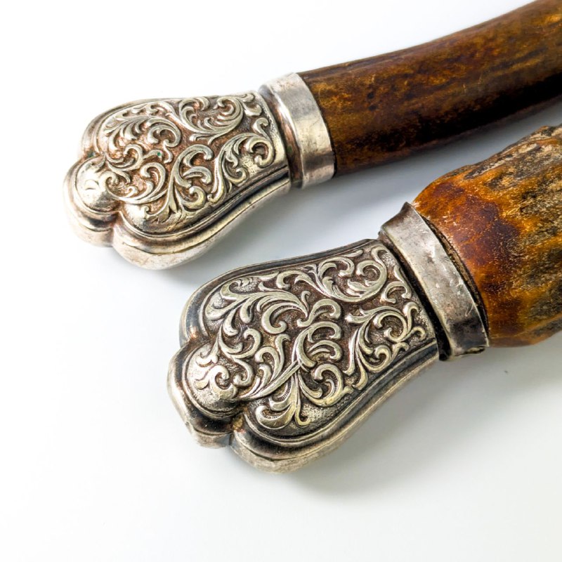 Cubiertos Victorianos de Inglaterra con cuerno de ciervo de finales s.XIX