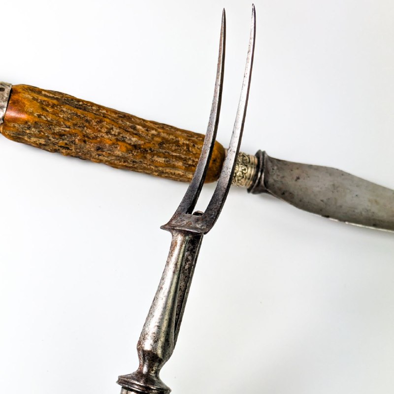 Cubiertos Victorianos de Inglaterra con cuerno de ciervo de finales s.XIX