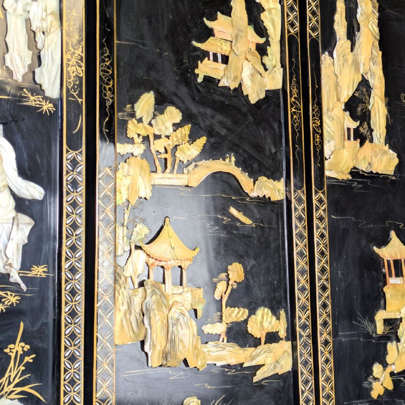 Conjunto 3 Paneles Chinos laca negra y madreperla c.1970