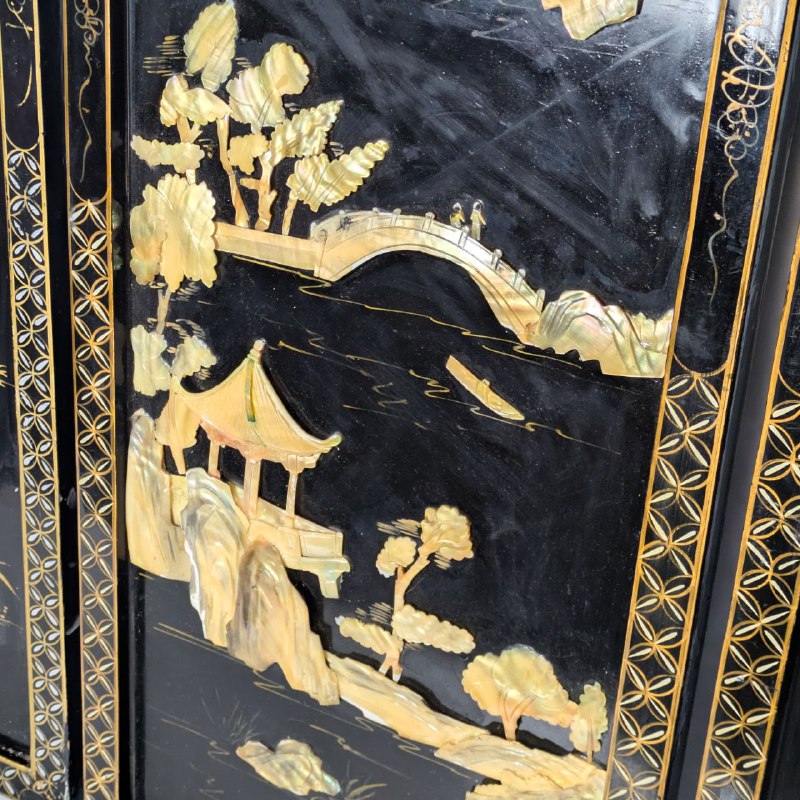 Conjunto 3 Paneles Chinos laca negra y madreperla c.1970