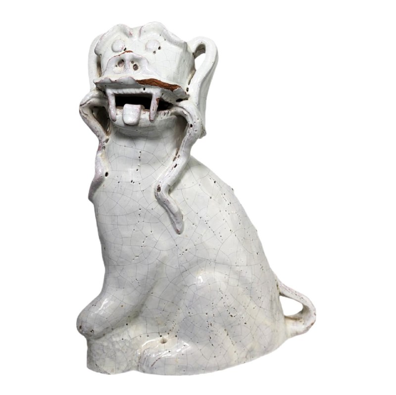 Figura de Perro Foo o Quimera esmaltado en Blanco s.XX