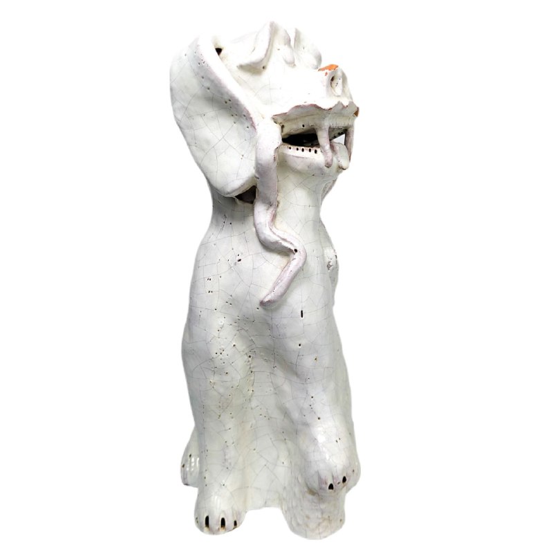 Figura de Perro Foo o Quimera esmaltado en Blanco s.XX