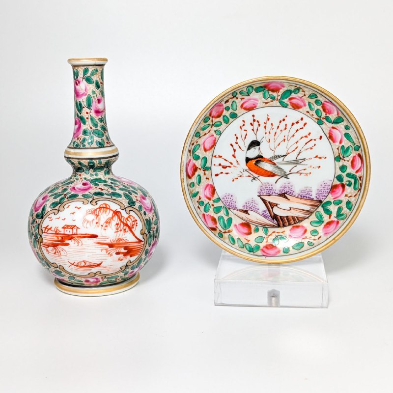 Jarrón y Plato Franceses estilo Rose Mandarin de Cantón